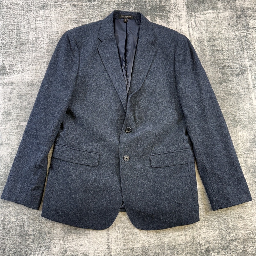 Banana Republic Blazer Jacket Mens 42R Slim Blue Poly Wool Tweed Sport Coat